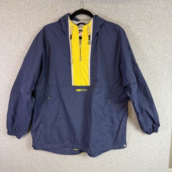 Vintage Nike Windbreaker Womens Large 12-14 Navy Yellow Pullover Quarter Zip - Picture 1 of 8